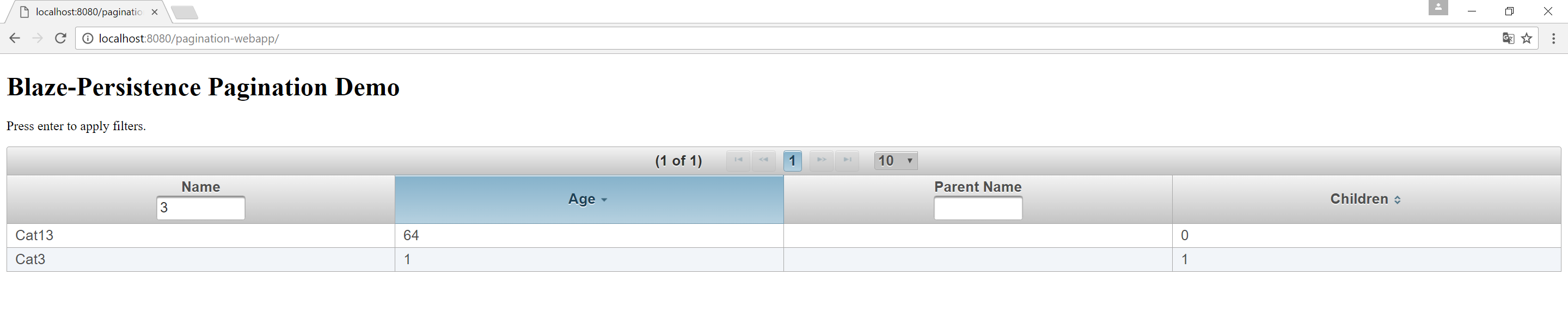 screenshot of the running demo